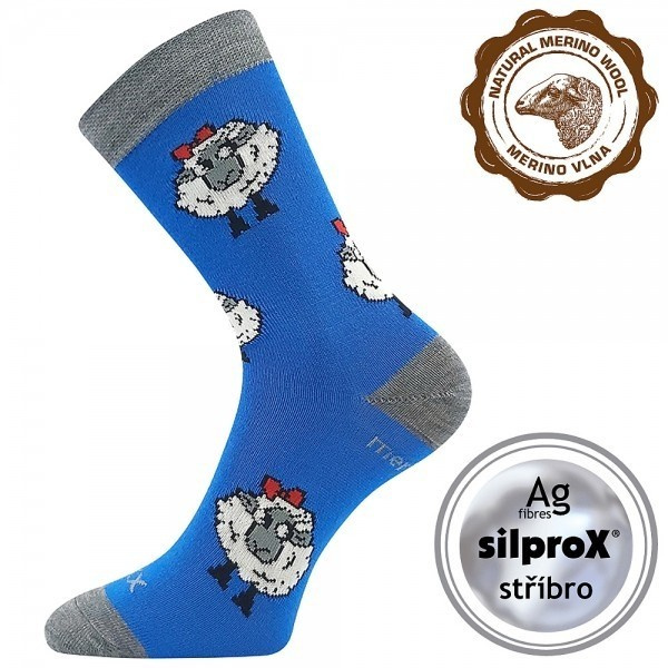 VLNĚNKA DĚTSKÁ teplé veselé merino ponožky VoXX 30-34 modrá