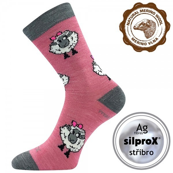 VLNĚNKA DĚTSKÁ teplé veselé merino ponožky VoXX 30-34 růžová