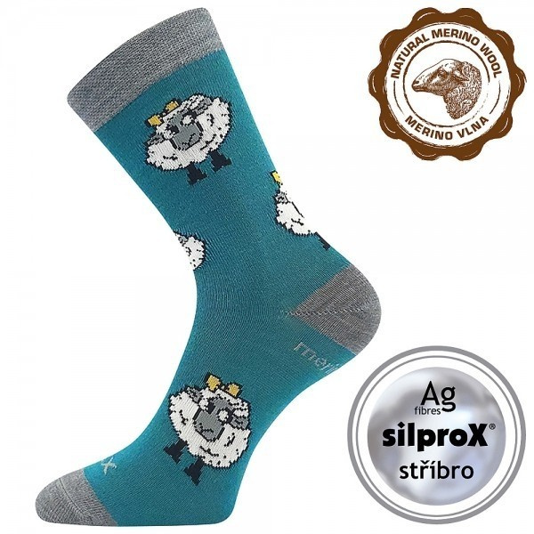 VLNĚNKA DĚTSKÁ teplé veselé merino ponožky VoXX 35-38 modrá / zelená