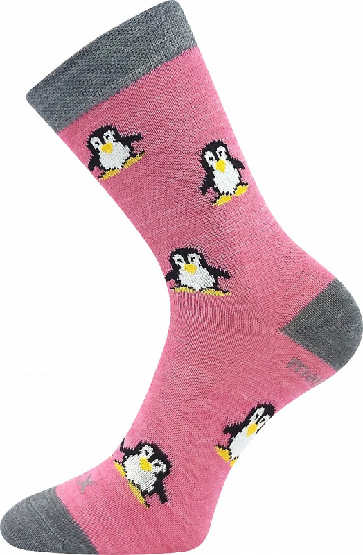 PENGUINIK dětské teplé veselé merino ponožky VoXX 30-34 růžová