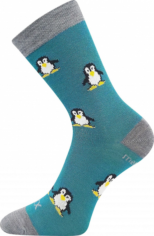 PENGUINIK dětské teplé veselé merino ponožky VoXX 35-38 modrá / zelená