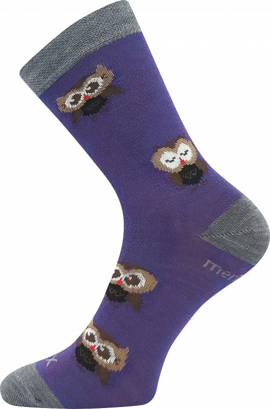 SOVIK dětské teplé veselé merino ponožky VoXX 30-34 fialová