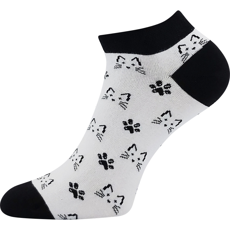 DEWOW trendy kotníčkové veselé ponožky Lonka - KOČKY 39-42 bílá