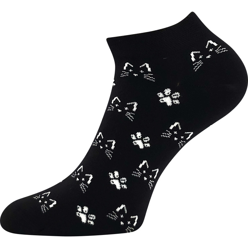 DEWOW trendy kotníčkové veselé ponožky Lonka - KOČKY 39-42 černá