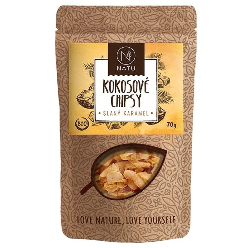 NATU Kokosové chipsy slaný karamel BIO 70 g