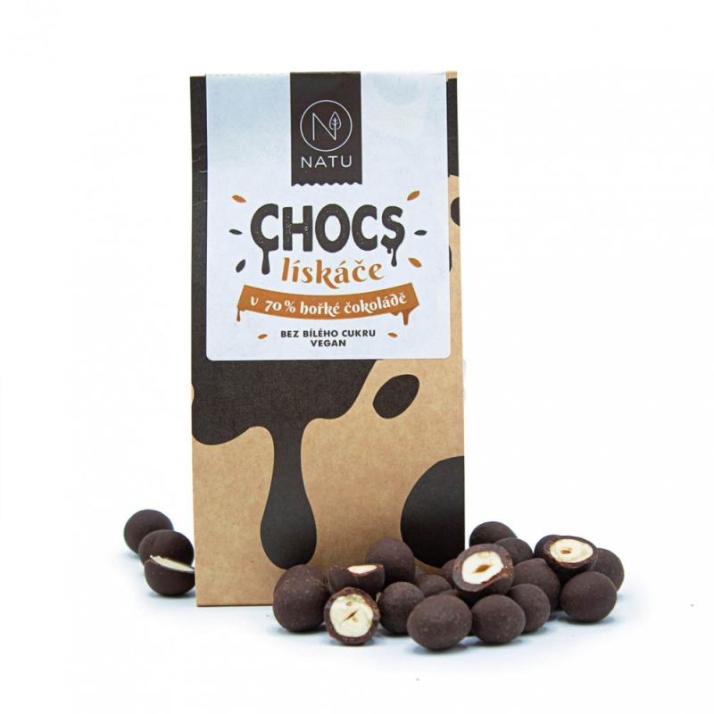 NATU CHOCS Lískové ořechy v 70% hořké čokoládě 200g
