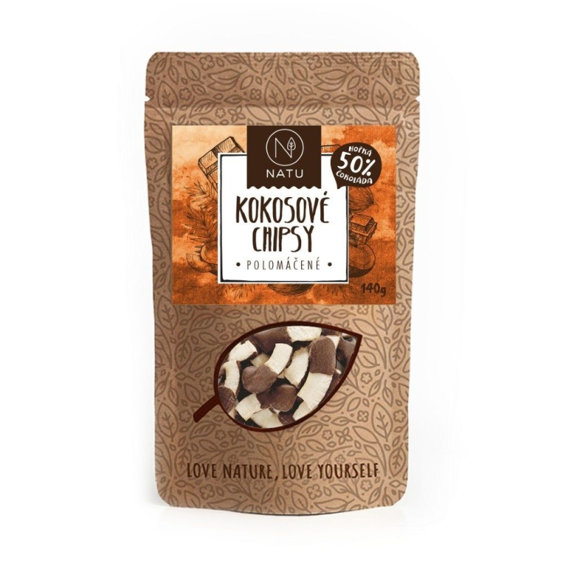 NATU Kokosové chipsy polomáčené 50% hořká čokoláda 140g
