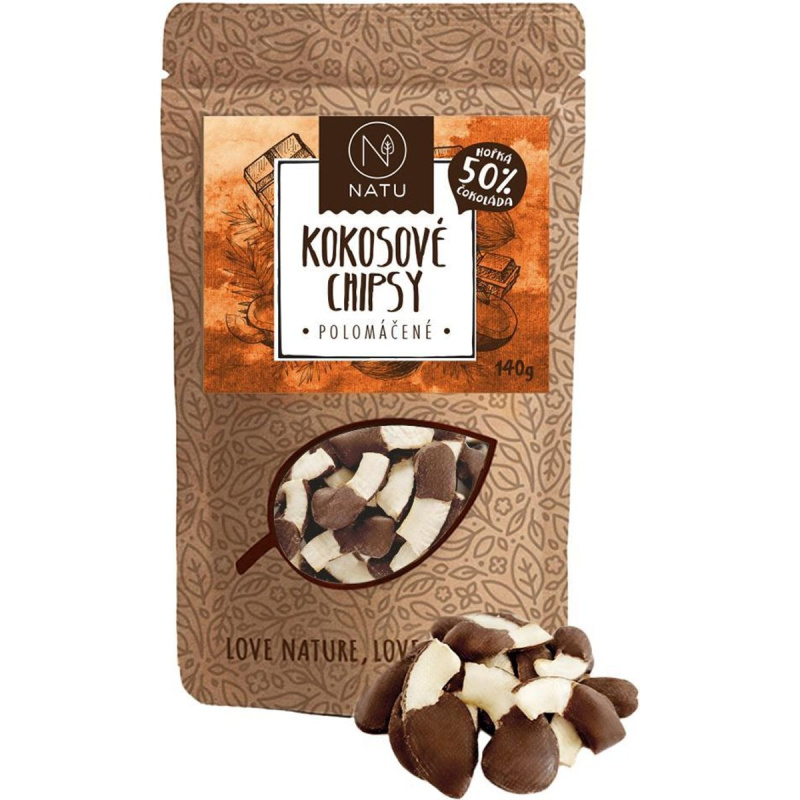 NATU Kokosové chipsy polomáčené 50% hořká čokoláda 140g