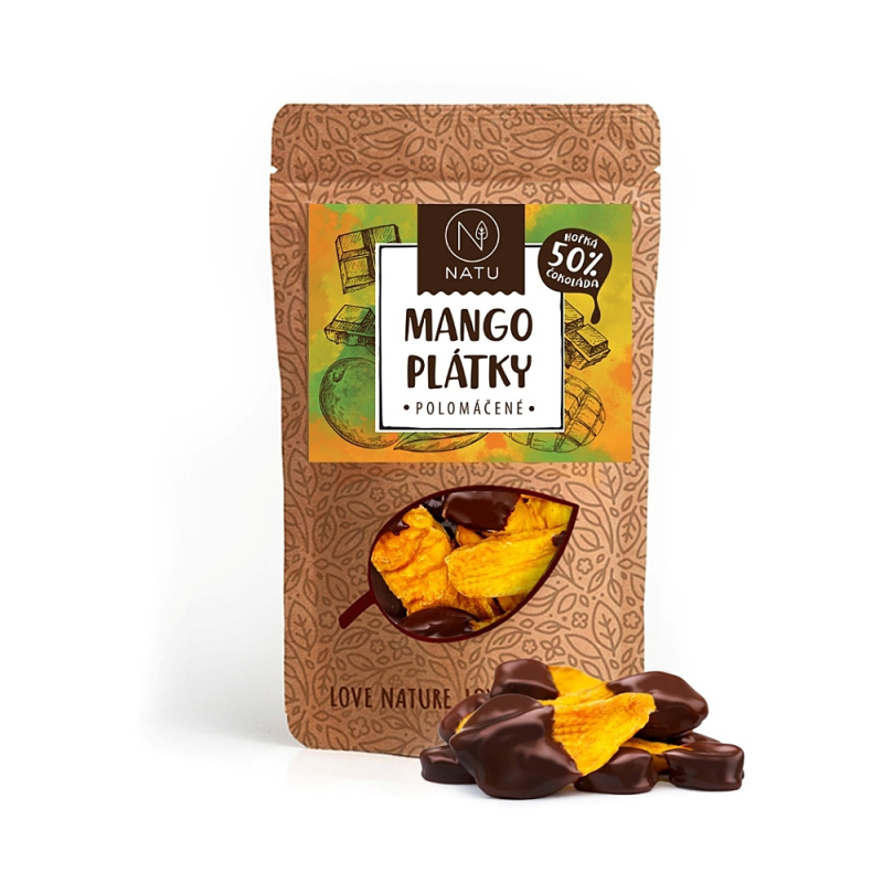 NATU Mango plátky polomáčené 50% hořká čokoláda 120g