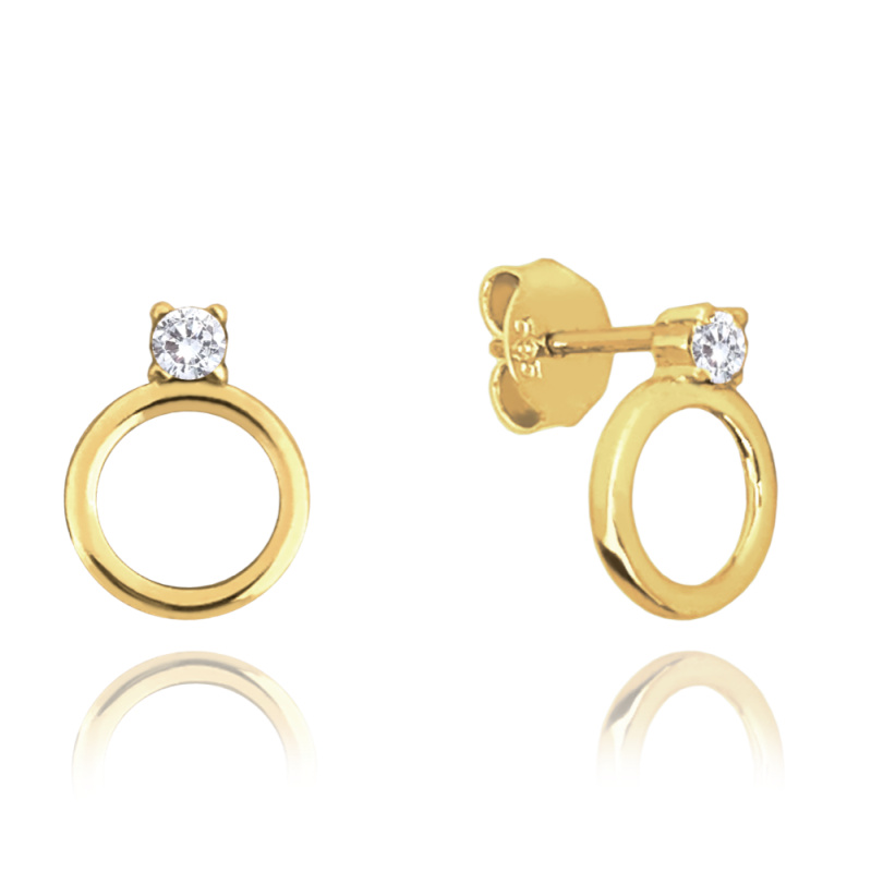 MINET Zlaté náušnice kroužky s bílými zirkony Au 585/1000