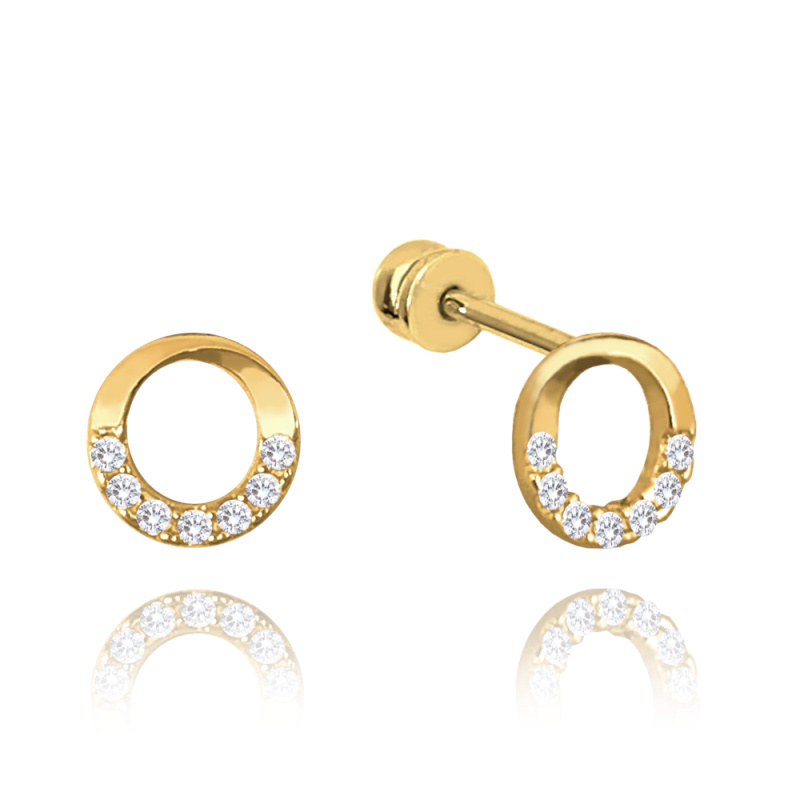 MINET Zlaté náušnice na šroubek s bílými zirkony Au 585/1000