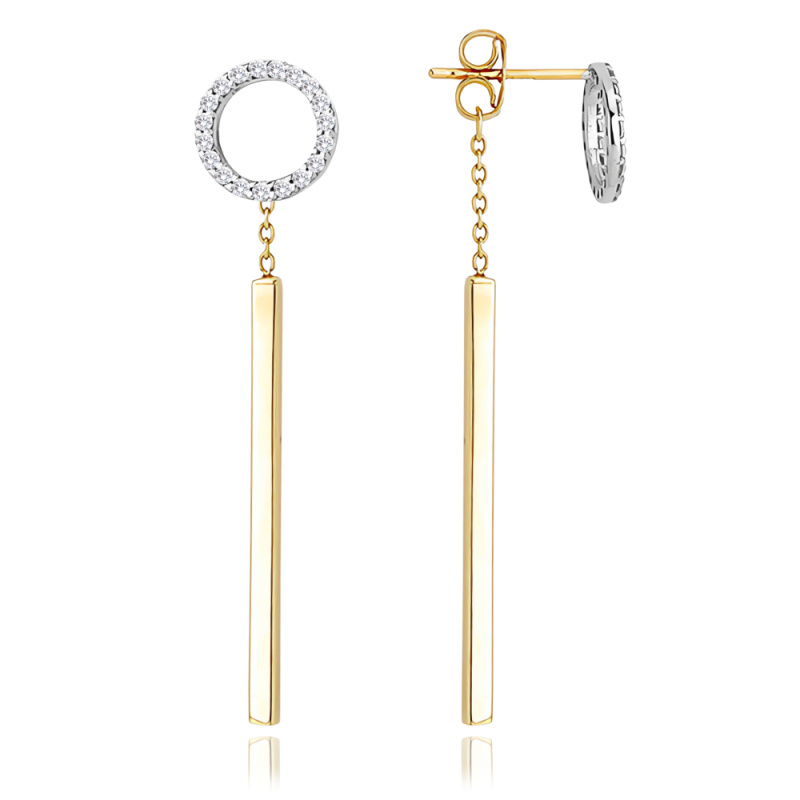 MINET Moderní zlaté náušnice s bílými zirkony Au 585/1000