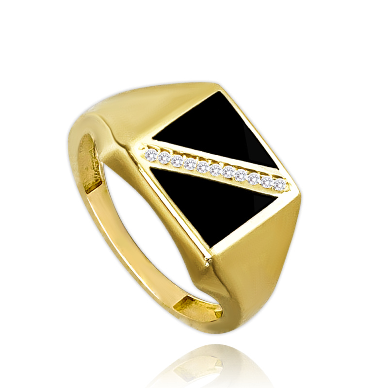 MINET Zlatý pánský pečetní prsten se zirkony Au 585/1000 Velikost prstenu:: 62, Hmotnost (g): 4