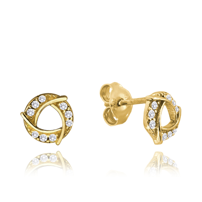 MINET Zlaté náušnice kroužky s bílými zirkony Au 585/1000