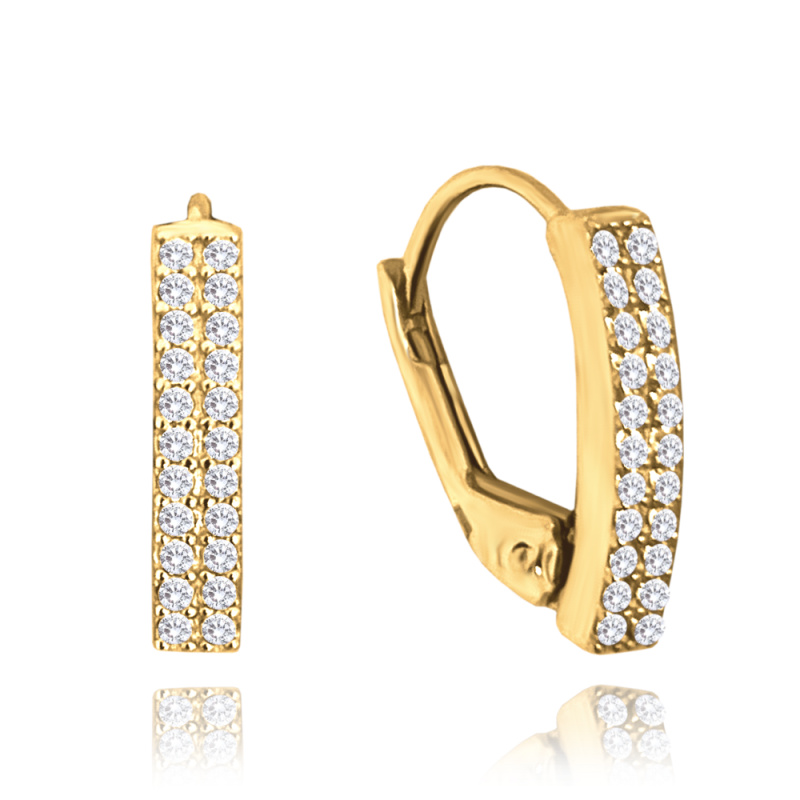 MINET Moderní zlaté náušnice s bílými zirkony Au 585/1000