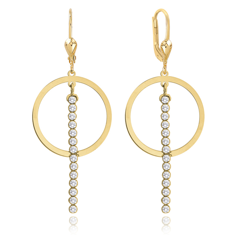 MINET Zlaté náušnice kroužky s bílými zirkony Au 585/1000