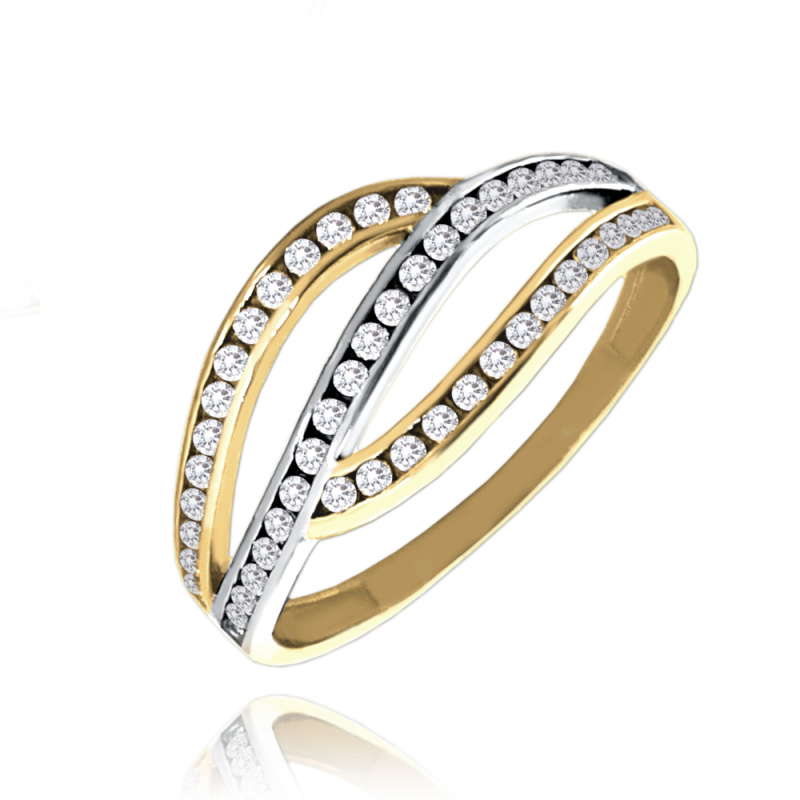 MINET Luxusní zlatý prsten s bílými zirkony Au 585/1000 Velikost prstenu:: 55, Hmotnost (g): 1,95