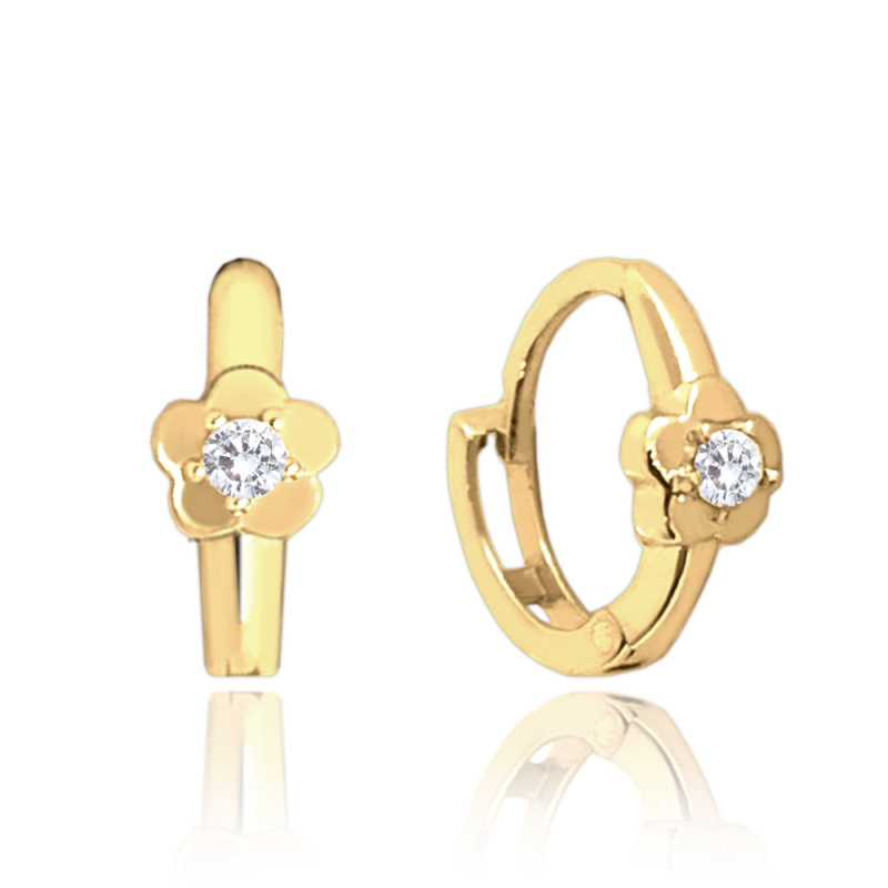 MINET Zlaté náušnice kytičky s bílými zirkony Au 585/1000