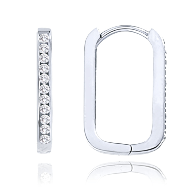 MINET Náušnice z bílého zlata obdélníky se zirkony Au 585/1000