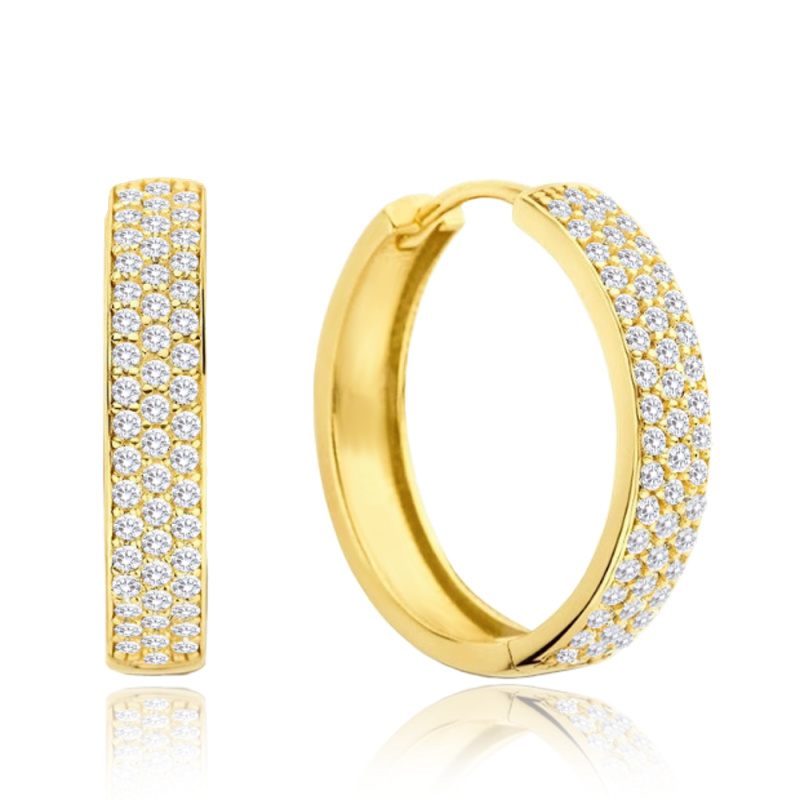 MINET Zlaté náušnice kroužky s bílými zirkony Au 585/1000