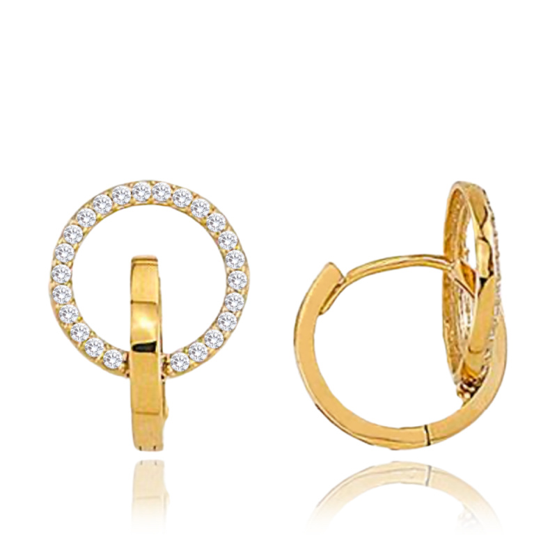 MINET Zlaté náušnice kroužky s bílými zirkony Au 585/1000