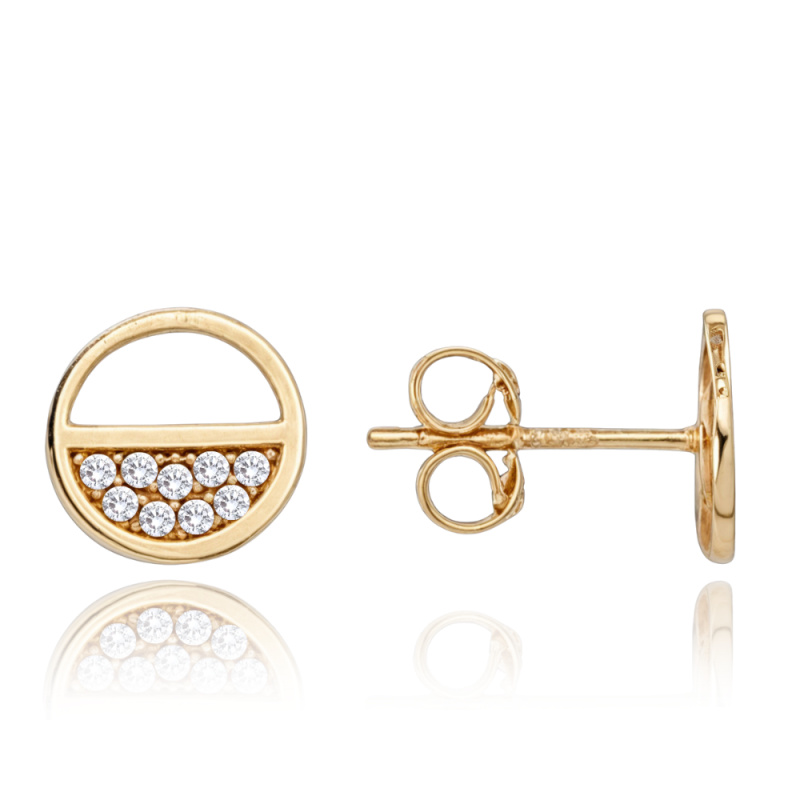 MINET Elegantní zlaté náušnice s bílými zirkony Au 585/1000