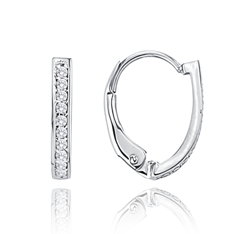 MINET Zlaté náušnice z bílého zlata na patent s bílými zirkony Au 585/1000