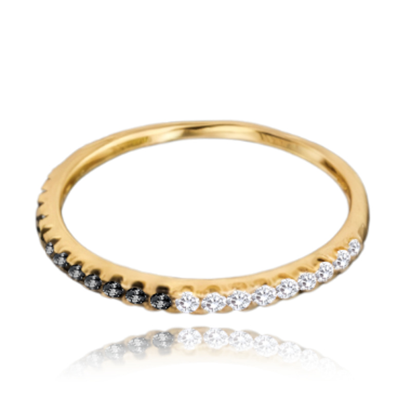 MINET Zlatý prsten s bílými a černými zirkony Au 585/1000 Velikost prstenu:: 65, Hmotnost (g): 1,1