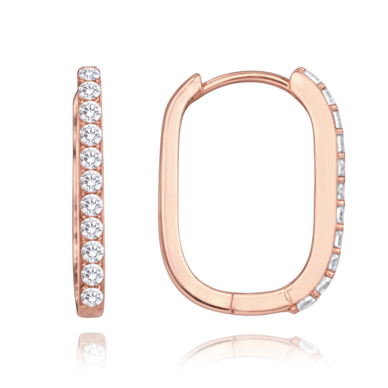 MINET Elegantní zlaté náušnice z růžového zlata s bílými zirkony Au 585/1000