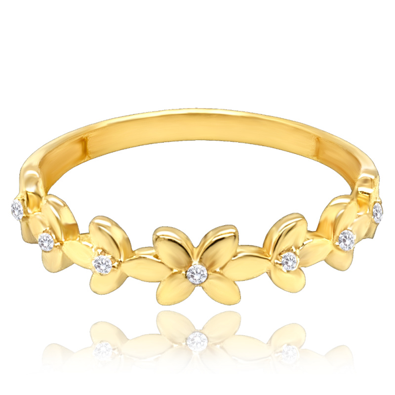 MINET Zlatý prsten kytičky s bílými zirkony Au 585/1000 Velikost prstenu:: 55, Hmotnost (g): 1,25