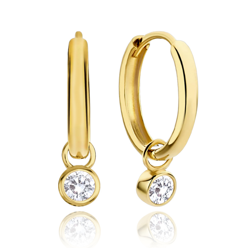 MINET Elegantní zlaté náušnice s bílými zirkony Au 585/1000