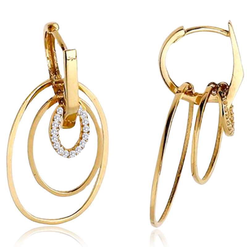 MINET Zlaté náušnice trojité oválky s bílými zirkony Au 585/1000