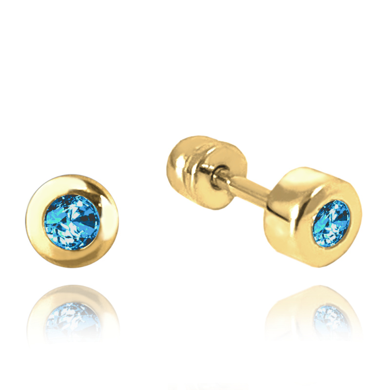 MINET Zlaté náušnice na šroubek se světle modrými zirkony Au 585/1000