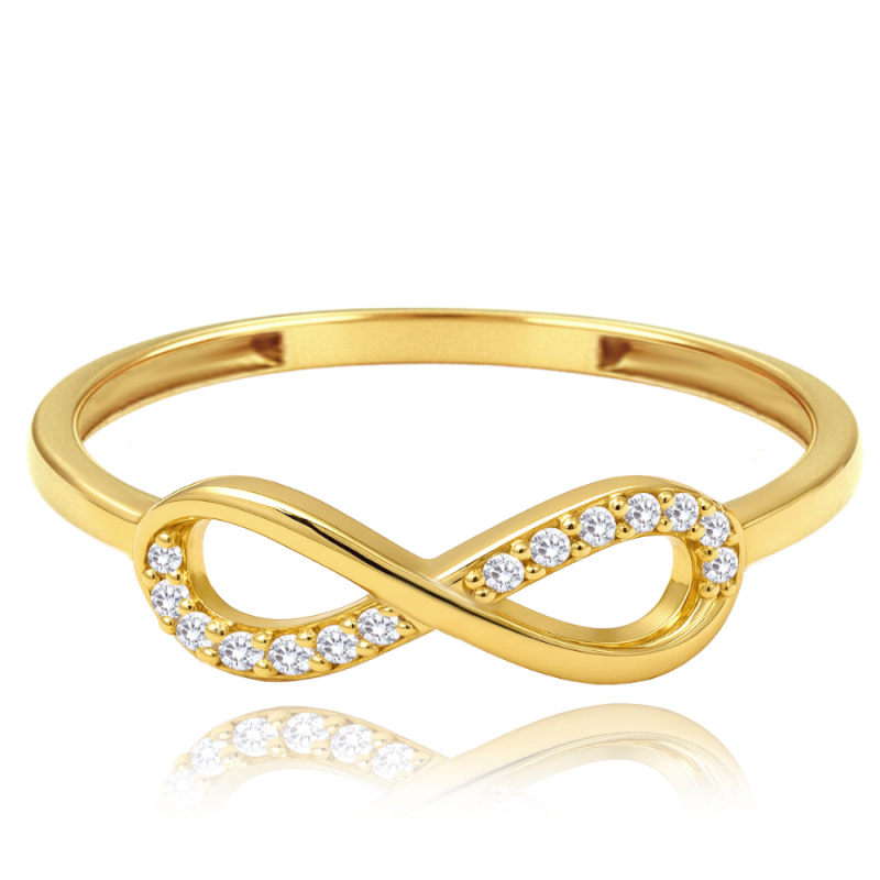 MINET Elegantní zlatý prsten nekonečno s bílými zirkony Au 585/1000 Velikost prstenu:: 55, Hmotnost (g): 0,9