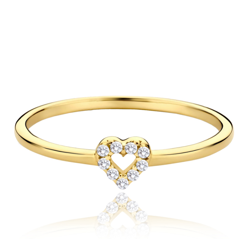 MINET Zlatý prsten srdíčko s bílými zirkony Au 585/1000 Velikost prstenu:: 51, Hmotnost (g): 0,8