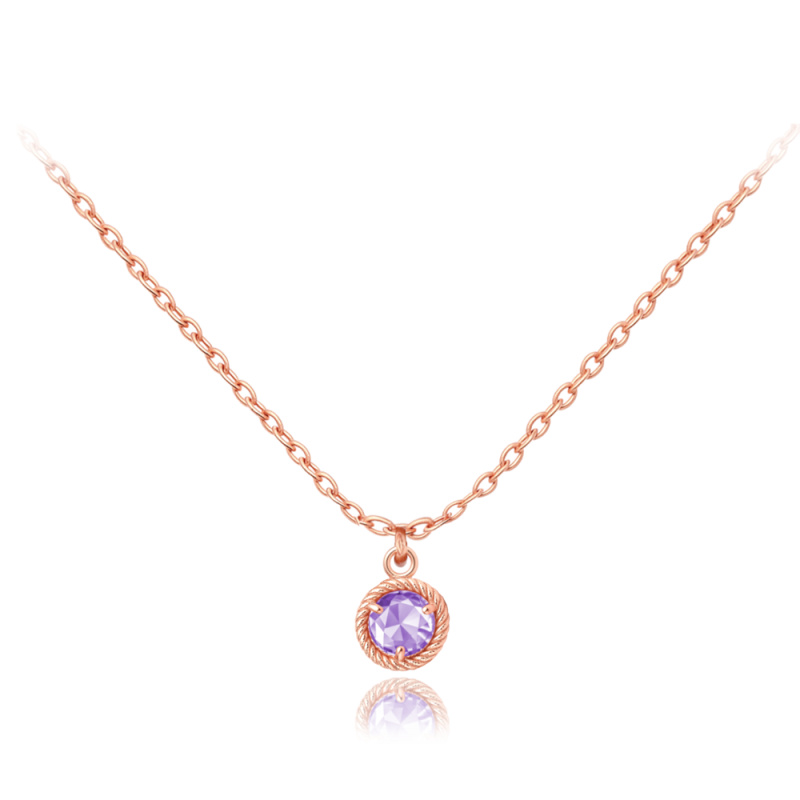 MINET Decentní zlatý rose gold náhrdelník s fialovým zirkonem Au 585/1000