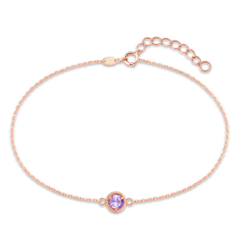 MINET Decentní zlatý rose gold náramek s fialovým zirkonem Au 585/1000