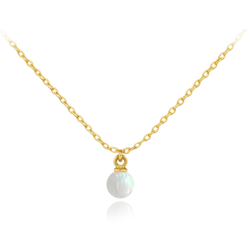 MINET Elegantní zlatý náhrdelník s bílým opálem Au 585/1000