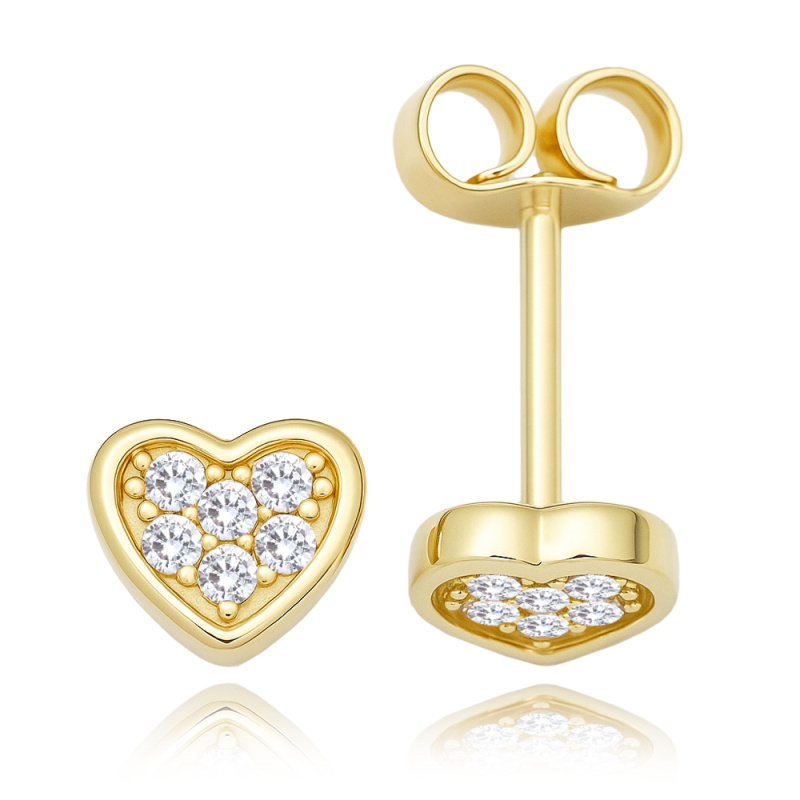 MINET Zlaté náušnice srdce s bílými zirkony Au 585/1000
