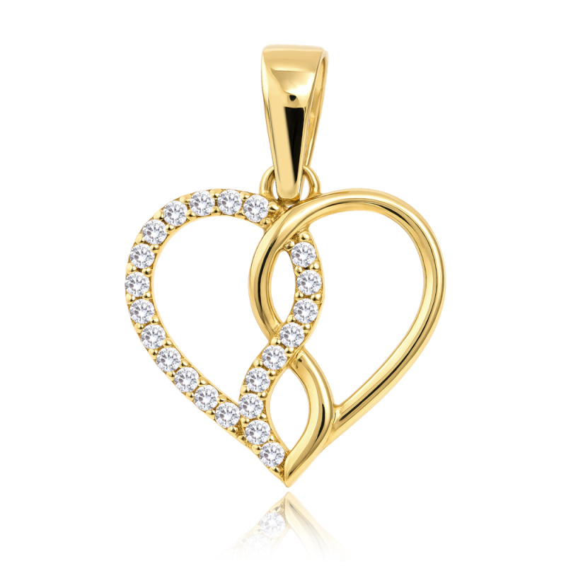 MINET Zlatý přívěsek srdce s bílým zirkonem Au 585/1000