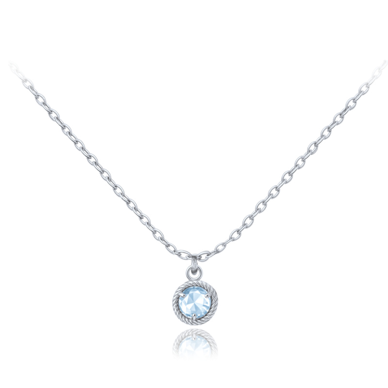 MINET Decentní náhrdelník z bílého zlata s modrým zirkonem Au 585/1000