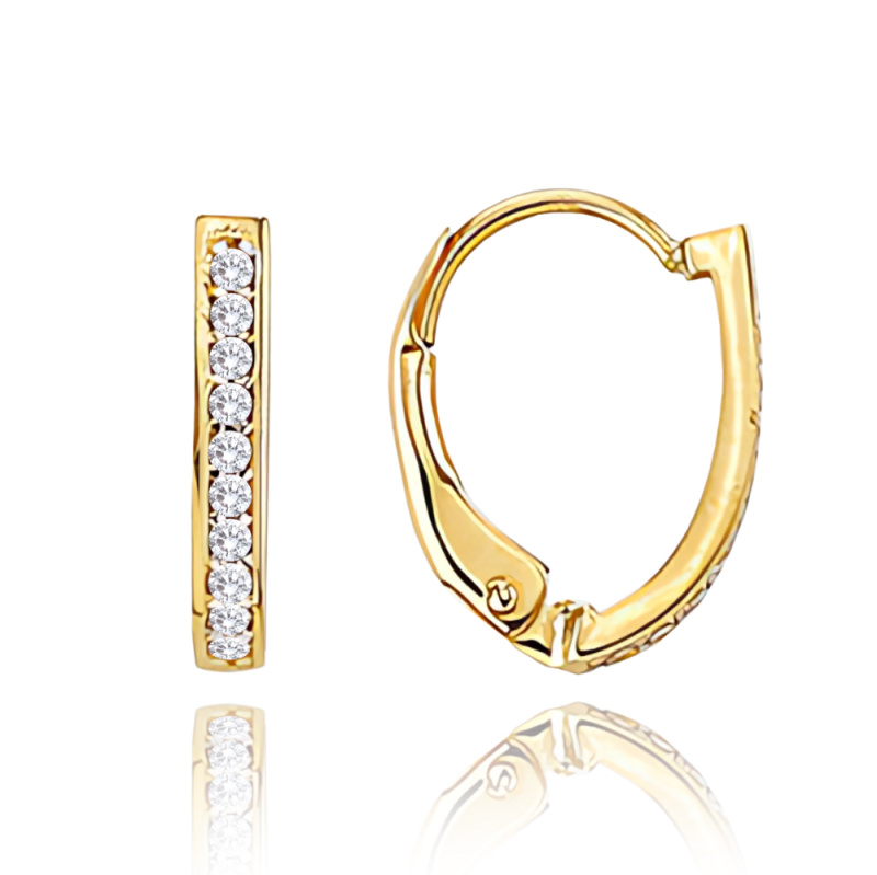 MINET Zlaté náušnice na patent s bílými zirkony Au 585/1000