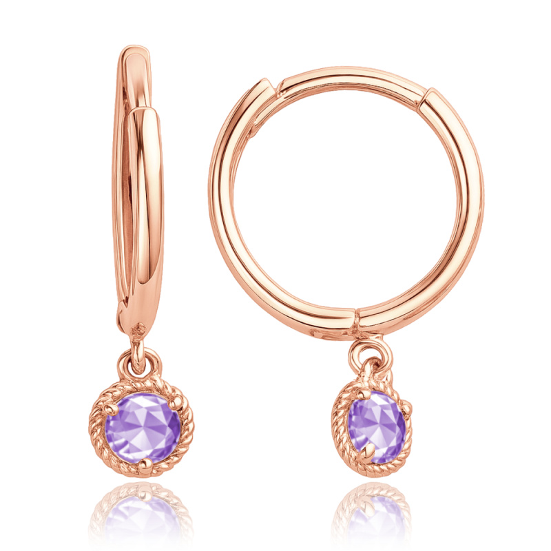 MINET Decentní zlaté rose gold náušnice s fialovými zirkony Au 585/1000