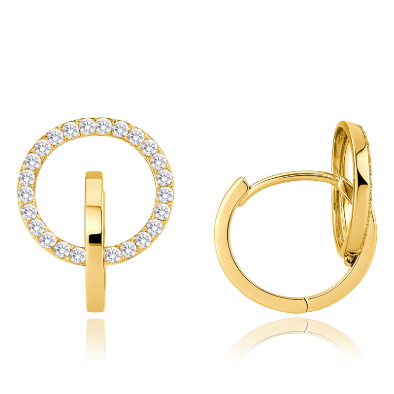 MINET Zlaté náušnice kroužky s bílými zirkony Au 585/1000