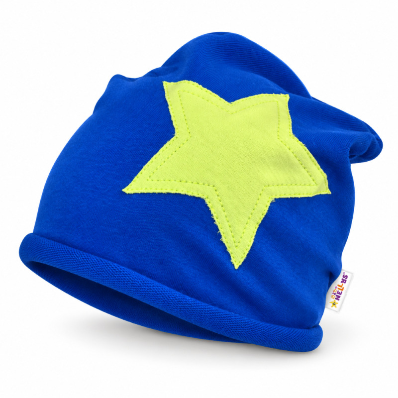 Baby Nellys Bavlněná čepička Stars - tm. modrá, vel. 98