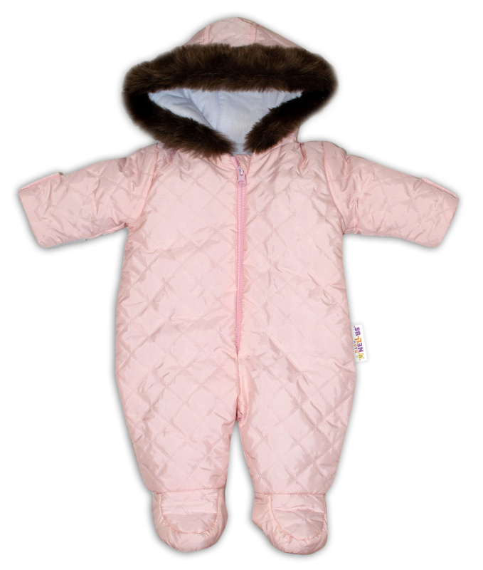 Baby Nellys Kombinéza s kapucí a kožíškem ®prošívaná - sv. růžová vel.  68