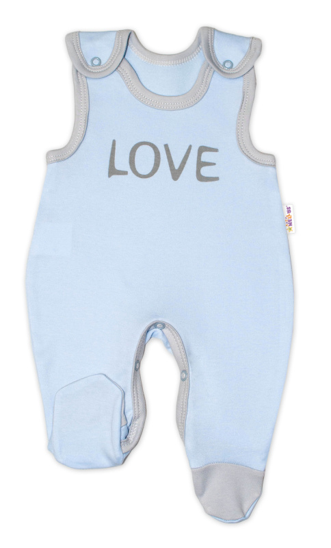 Baby Nellys Kojenecké bavlněné dupačky  Love - modré vel.  68