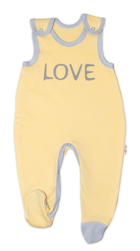 Baby Nellys Kojenecké bavlněné dupačky  Love - žluté vel.  56