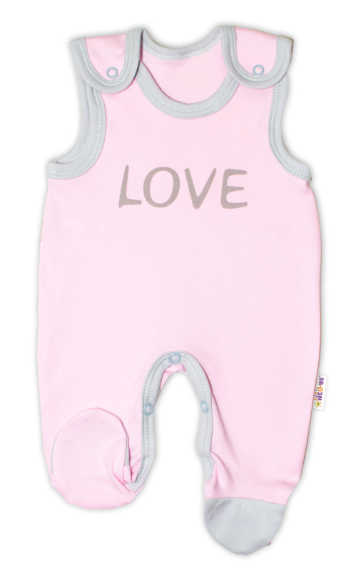 Baby Nellys Kojenecké bavlněné dupačky  Love - růžové vel.  74