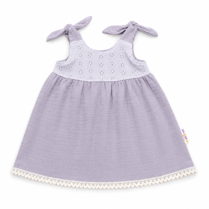 Baby Nellys Letní lehoučké mušelínové šaty Summer, šedé, Vel. 92/98